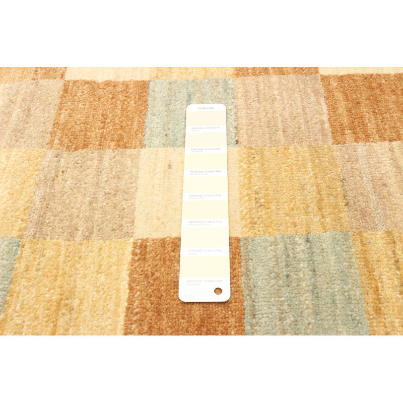Tapis unique en laine noué à la main nouvel âge 4 pi x 5 pi 9 po en ivoire / brun / kaki Ballico