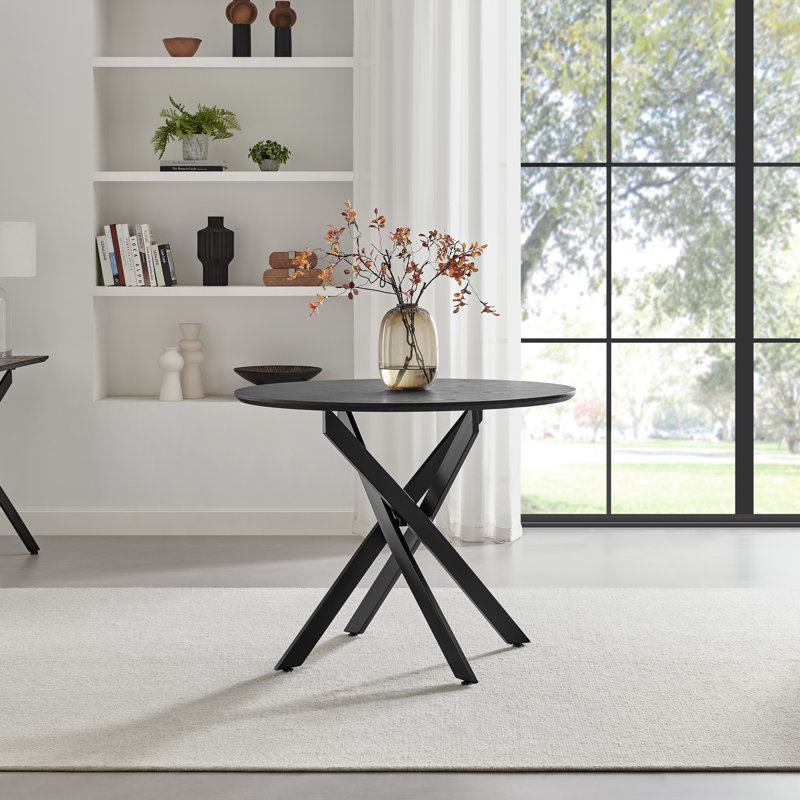Hadlow Veneer & Metal Round Dining Table With Ophelia Fabric Chairs - Modern Statement Design, 4, Cream