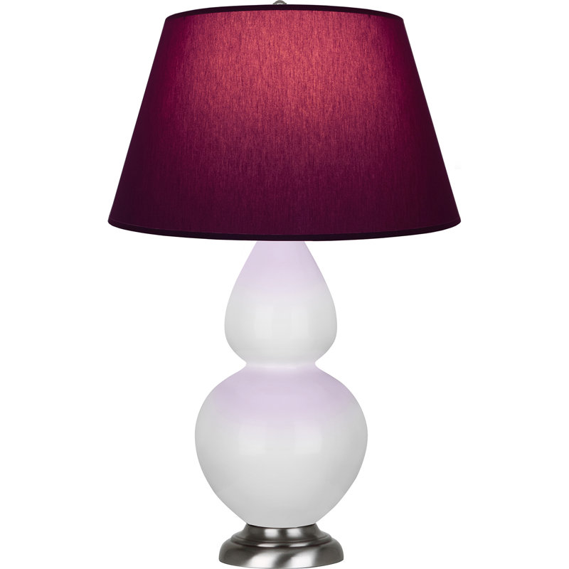 Lampe de table double gourde en céramique, Marguerite émaillée / argent antique, Prune / lavande, Argent argent