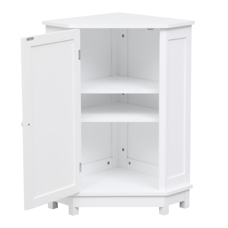 Armoire de salle de bain blanche triangulaire - tablettes réglables, porte-serviettes, articles de toilette et plus, Blanc