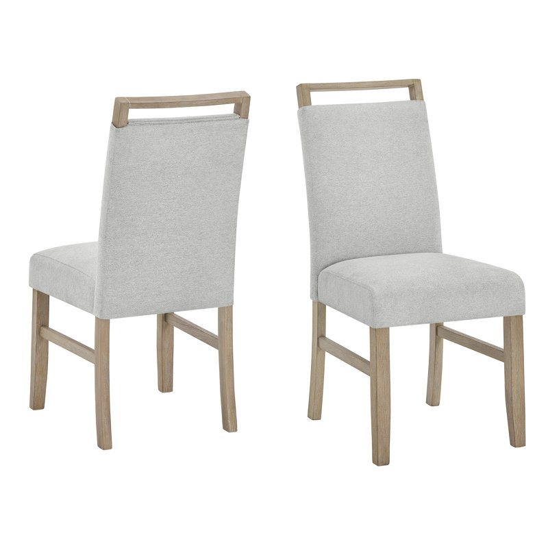 Chaise rembourrée Dunton, tissu gris clair avec pieds en bois d'hévéa