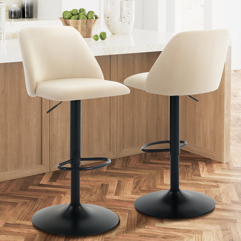 Swivel Adjustable Height Bar Stool Upholstered Counter Stool, 2, Beige