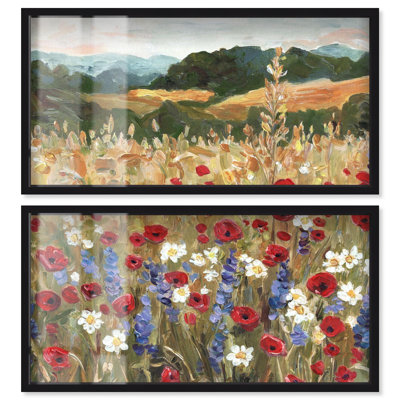 Joyful Bloom - Ira Comleva Portslade, grande reproduction sous verre en deux parties par Art Remedy, cadre noir, 44 x 22 pouces