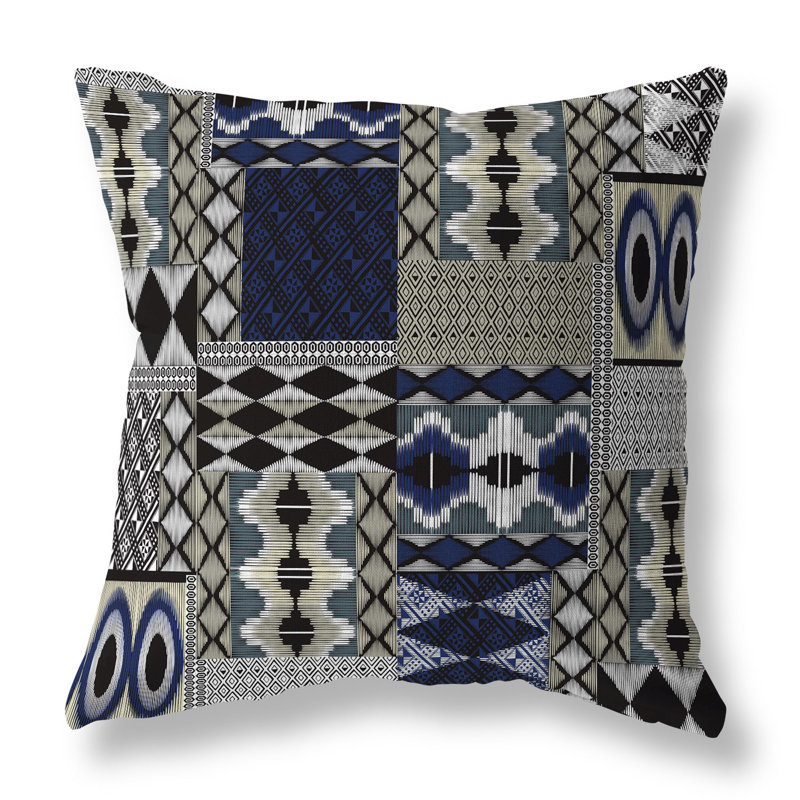 Coussin décoratif réversible Patchwork, H 16 po x l 16 po, Bleu / patchwork gris