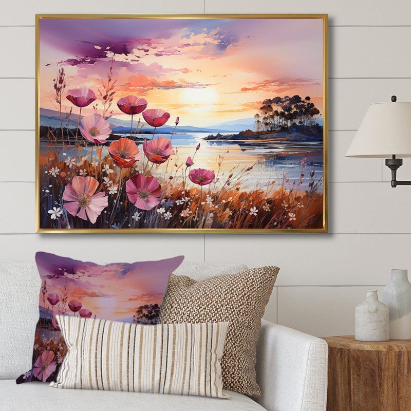 Wildflowers Sunset sur toile, Cadre flottant doré, H 12 po x l 20 po x P 1 po