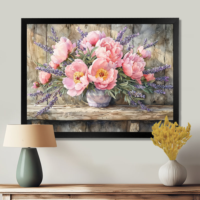 Iryna pivoines et lavande Bouquet II - pivoines, art mural, Reproduction encadrée d'une seule photo, Noir, noir, noir, noir