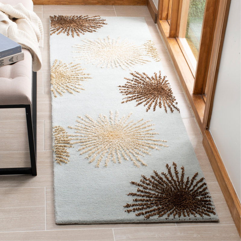 Tapis bleu à motif abstrait touffeté à la main Amberjack, Tapis de couloir 2 pi 6 po x 10 pi