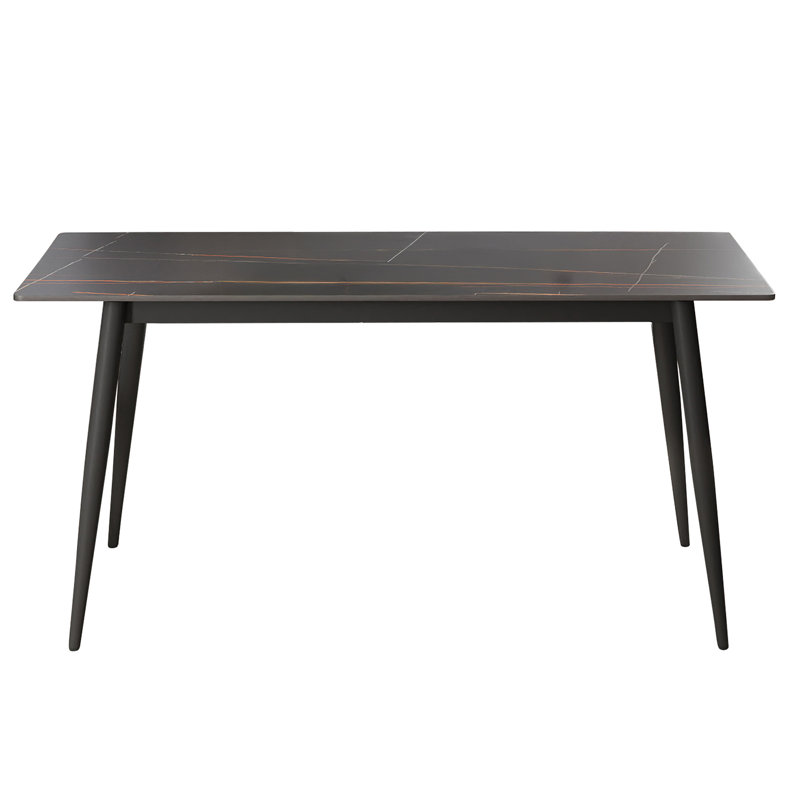 62.99" Modern Artificial Stone Black Straight Edge Black Metal Leg Dining Table-Can Accommodate 6 People(Dining Table Only)
