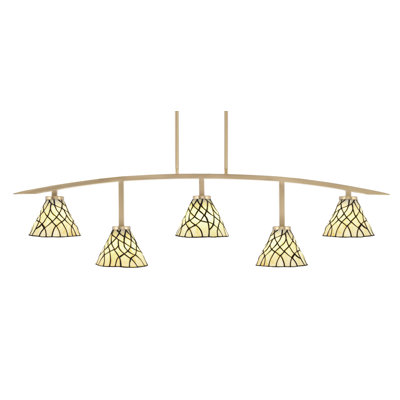 Kurve 5 Light Bar Shown In New Age Brass Finish With 7" Sandhill Art Glass