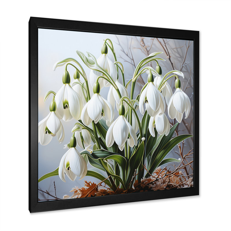 White Green Snowdrops Romantic Impression II - Floral Canvas Wall Art, H 24 po x l 24 po x P 1 po, Cadre photo noir