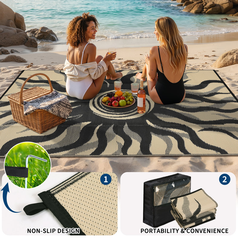 Tapis d'extérieur pour l'extérieur, Noir, Rectangulaire 8 pi x 10 pi