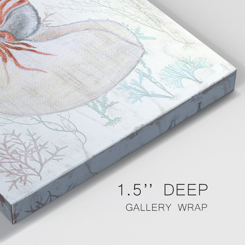 Coral and Shell I - ensemble de 4 reproductions sur toiles tendues, H 24 po x l 96 po x P 1 po