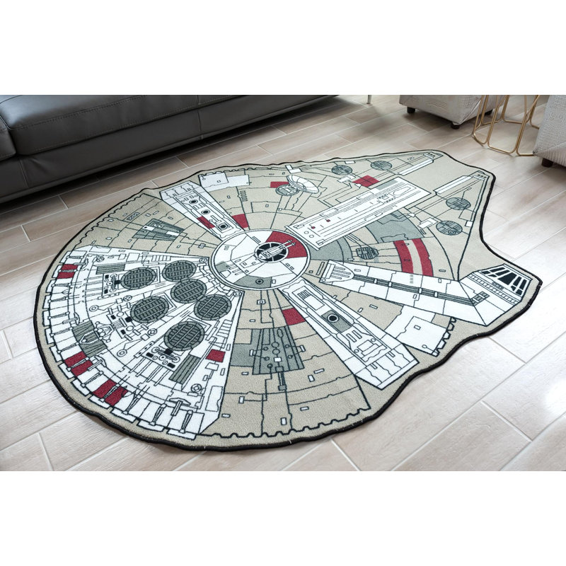 Tapis gris / blanc en polyester tissé à la machine 4 pi 11 po x 6 pi 7 po