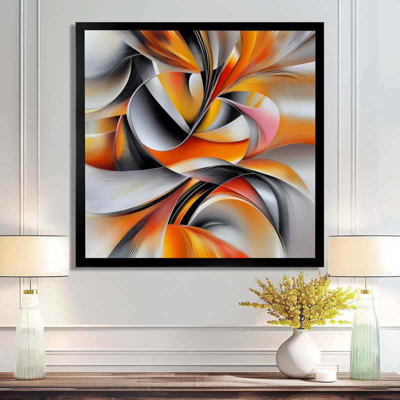 «Geometric Orange Fragment Vector IV», reproduction d'art géométrique abstraite, H 16 po x l 16 po, Noir