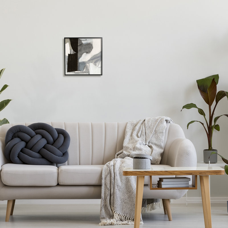 «Bold Black Shapes Layered Abstract Fluid Forms» par Victoria Barnes, peinture sur toile, Giclée encadrée noir minuit