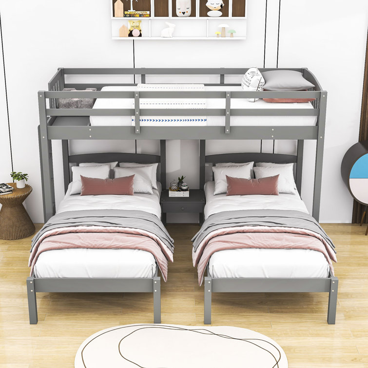 Ewela Twin Over Twin & Twin Wood Triple Bunk Bed with Shelf