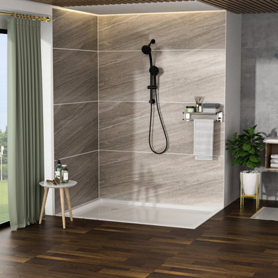 Douche à main 8 po et pomme de douche à pluie 4,7 po, noir mat, tringle réglable et support double, tuyau