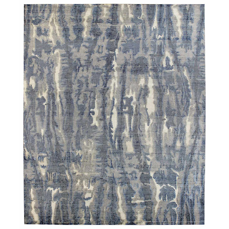 Tapis unique bleu / bleu marine / ivoire 8 pi x 10 pi 1 po Cut and Loop Tiedye