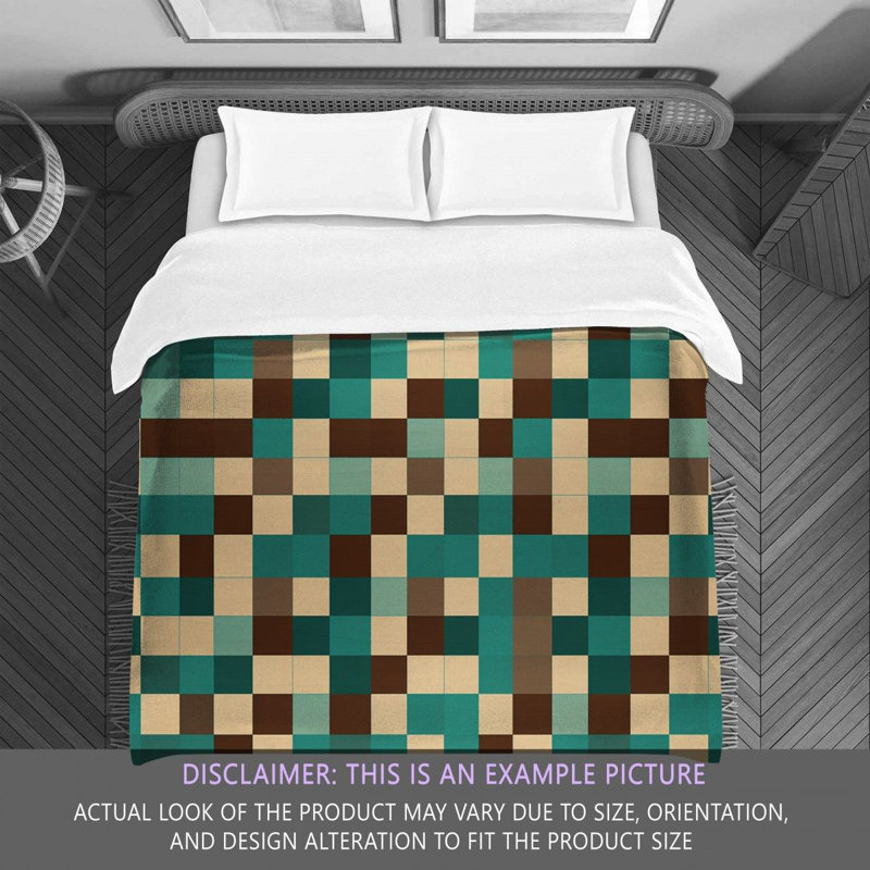 Machine Printed Comforter, Queen Comforter, Brown/Turquoise Checkered