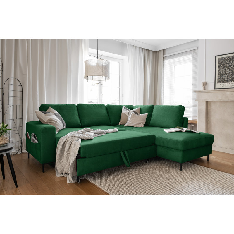 Lofty Lilly 6 seater Corner Sofa Bed, Emerald Green, Right Hand Facing