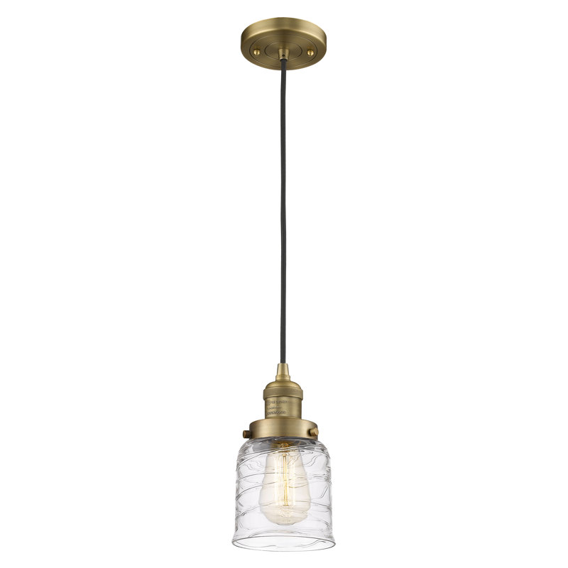 Luminaire suspendu en forme de cloche à 1 lumière Saenz, Laiton brossé