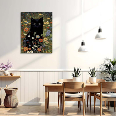 Art mural encadré, reproduction de photo de chat noir, affiche de fleurs d'animaux dans le jardin 16 x 24 po