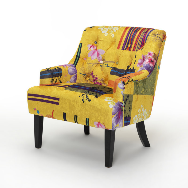 Tibay Upholstered Slipper Chair, Yellow/Orange/Green