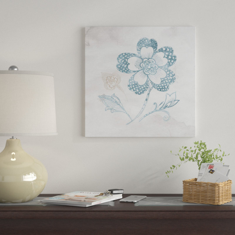 « eastern boho iv bleu-vert », impression sur toile, H 26 po x l 26 po x P 1,5 po, Toile tendue, Pas de tapis