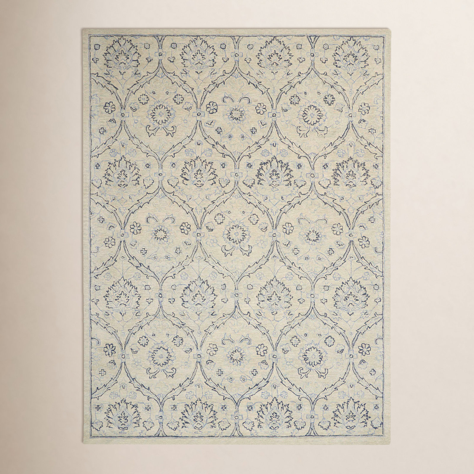 Light Blue Ivory Hand-Tufted Wool Oriental Rug, Rectangle 7'9" x 9'9"