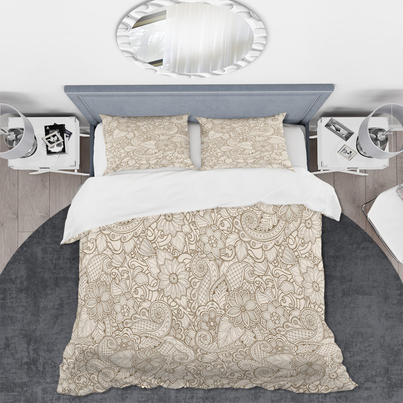 Ensemble de housse de couette Beige Ethnic Florals - Polyester en microfibre