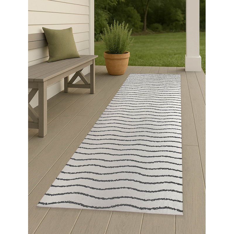 Wave Grunge Non-Slip Outdoor Rug, Runner 2'6" x 8'