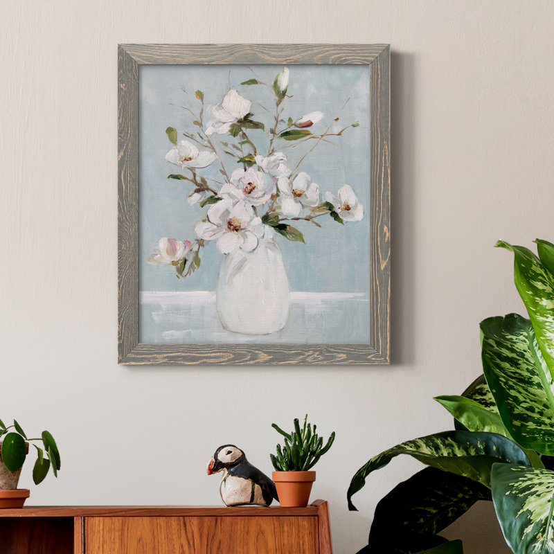 Magnolia Charm - peinture sur toile encadrée, Encadré gris, H 24 po x l 18 po x P 1,5 po