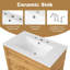 Meuble-lavabo simple autoportant en bois naturel avec lavabo et rangement en céramique