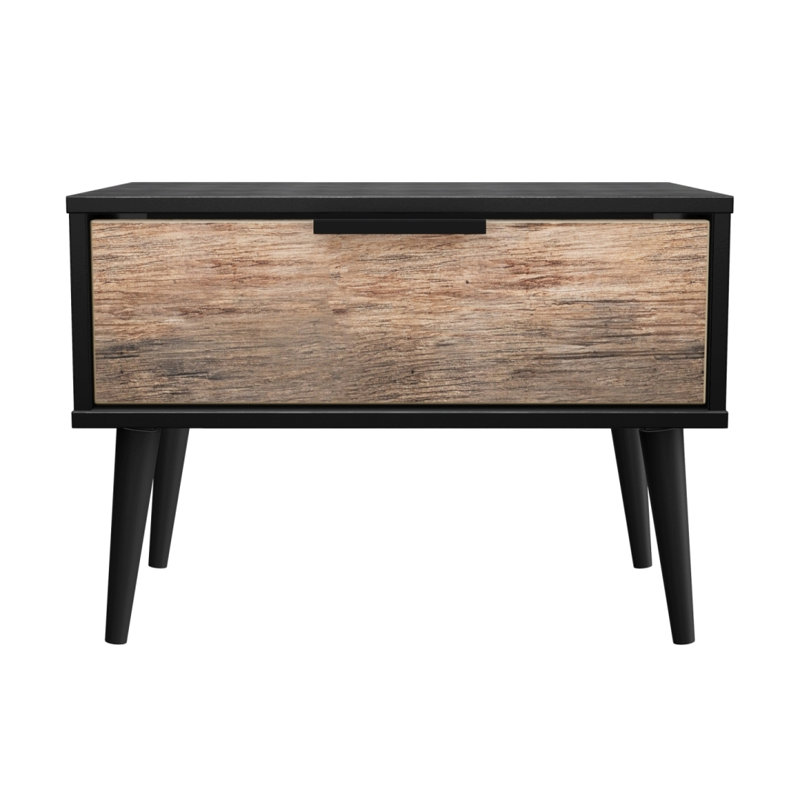 Fully Assembled Glennville 1 - Drawer Nightstand, Vintage Oak / Black