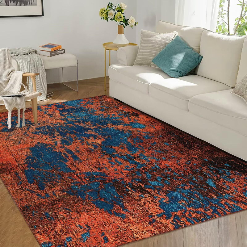 Tapis moderne et abstrait, tapis de chambre lavable, Rectangle 8 pi x 10 pi