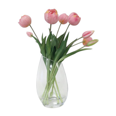 Pink Baby Tulips in Tapered Glass Vase