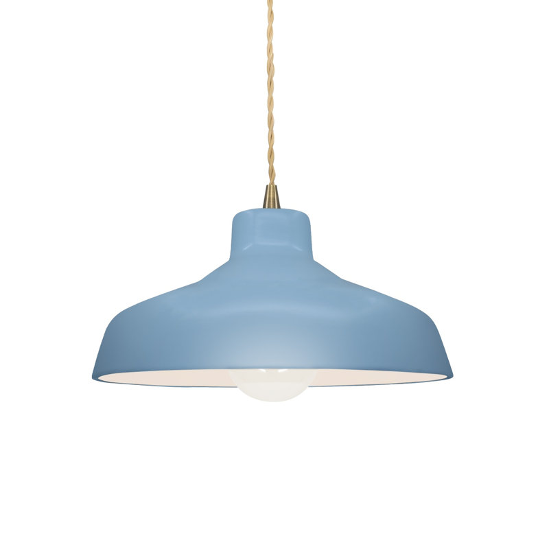 Luminaire suspendu à 1 lumière Aschwin - DEL intégrée, Bleu ciel / beige nickel, Laiton antique