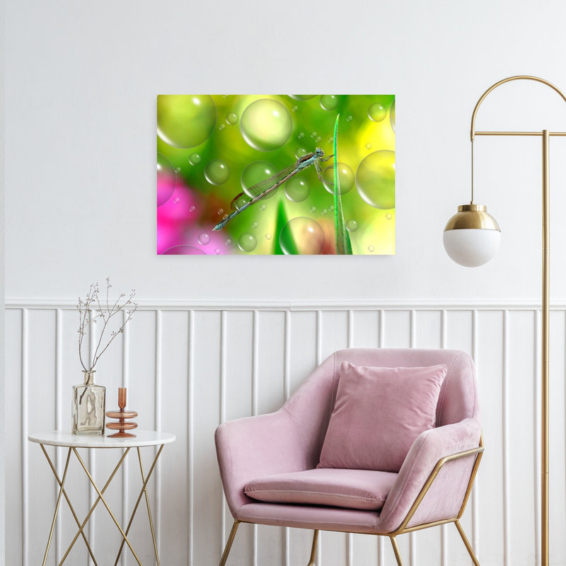 Blue Damselfly Bubbles Colorful Dreamy Peaceful Dragonfly Nature Summer Wall Art Print by Thierry Dufour - Print
