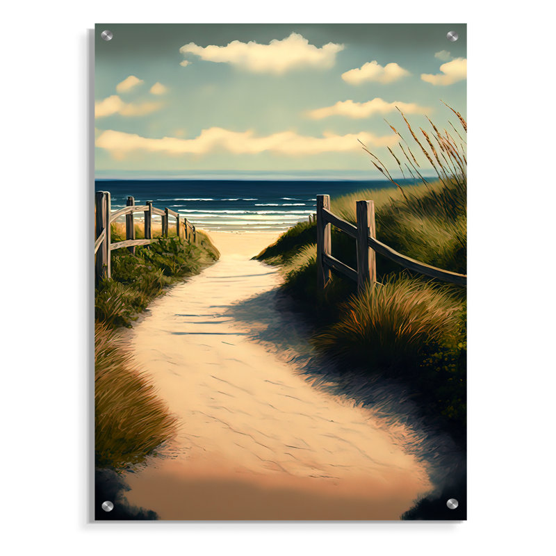 «Walkway To The Beach» - art mural acrylique plage côtière, H 32 po x l 24 po