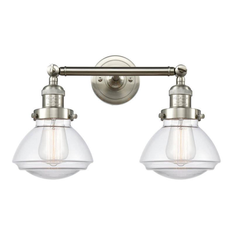 Chesterville 2 - Light Dimmable Vanity Light, Brushed Satin Nickel, 6 Watt Vinage LED Bulb, Clear