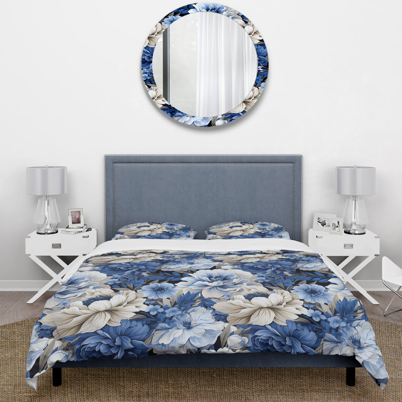 Blue Renaissance Florals Victorian Pattern II - Ensemble de housse de couette à motif floral