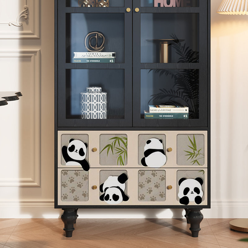 Solid Wood Glass Display Cabinet with Drawers