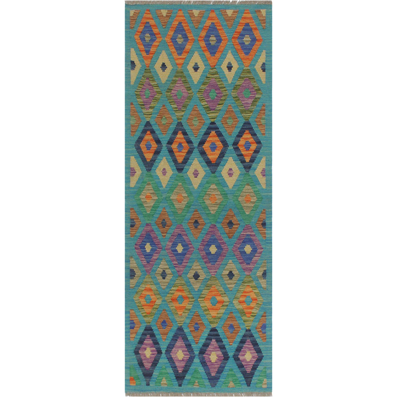 Tapis de couloir géométrique en laine noué à la main à motif géométrique de 2 pi 9 po x 6 pi 5 po Cedora