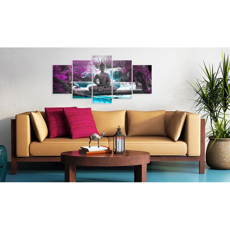 «Waterfall and Buddha», ensemble de 5 impressions sur toile tendue, H 40 po x l 80 po x P 1 po