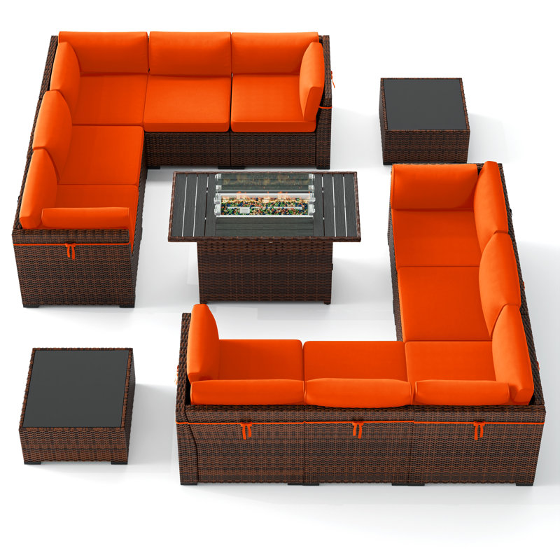 Treyshun 10 - Person Outdoor Seating Group with Fire Pit Table, Orange 