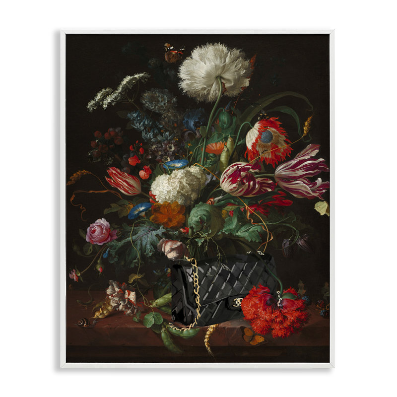 Bouquet rétro avec giclée par Amelia Noyes, Estampe numérique encadrée blanc bord de mer, H 20 po x l 16 po