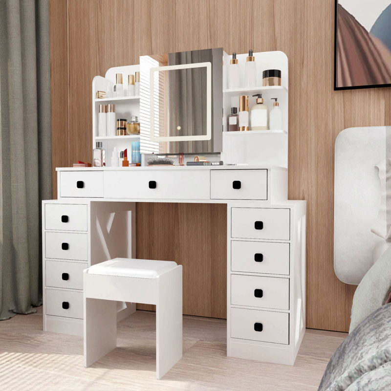 Bureau de coiffeuse avec miroir coulissant Farmhouse
