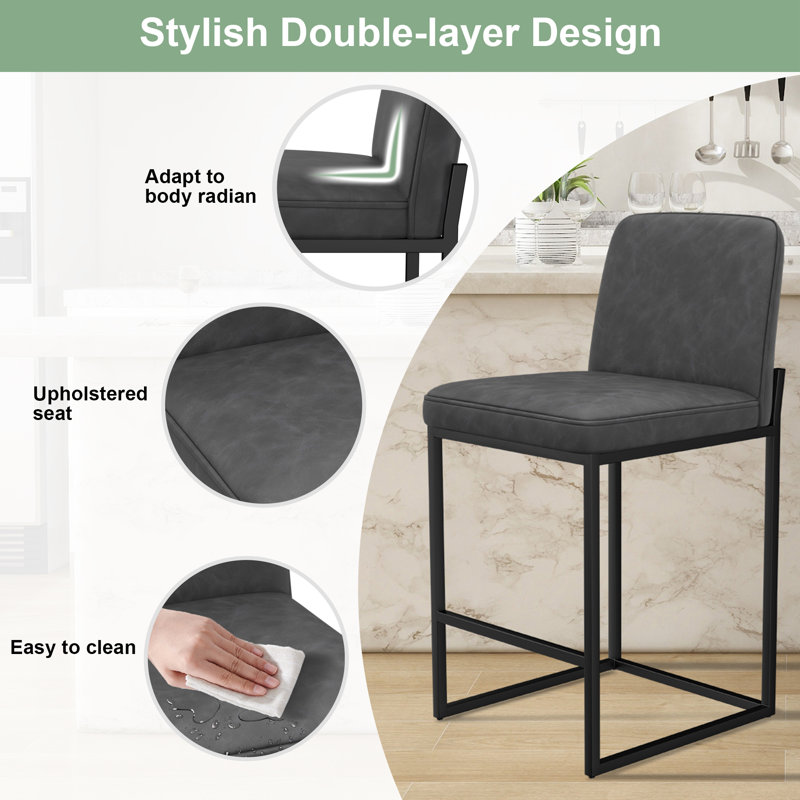 Jisk Upholstered 26" Counter Stool With Back, Dark Grey, 4