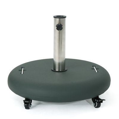 Concrete Umbrella Base With Stainless Steel Support, 21.5"d X 21.5"w 17.44"h, For 1.6"-2.2" Pole, Accommodates Up To 11ft Holder, Fits 1.6 - 2.2 Inch Max 11 Feet Diameter
