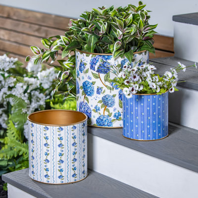 Ensemble de 3 pots à fleurs en hortensia en métal